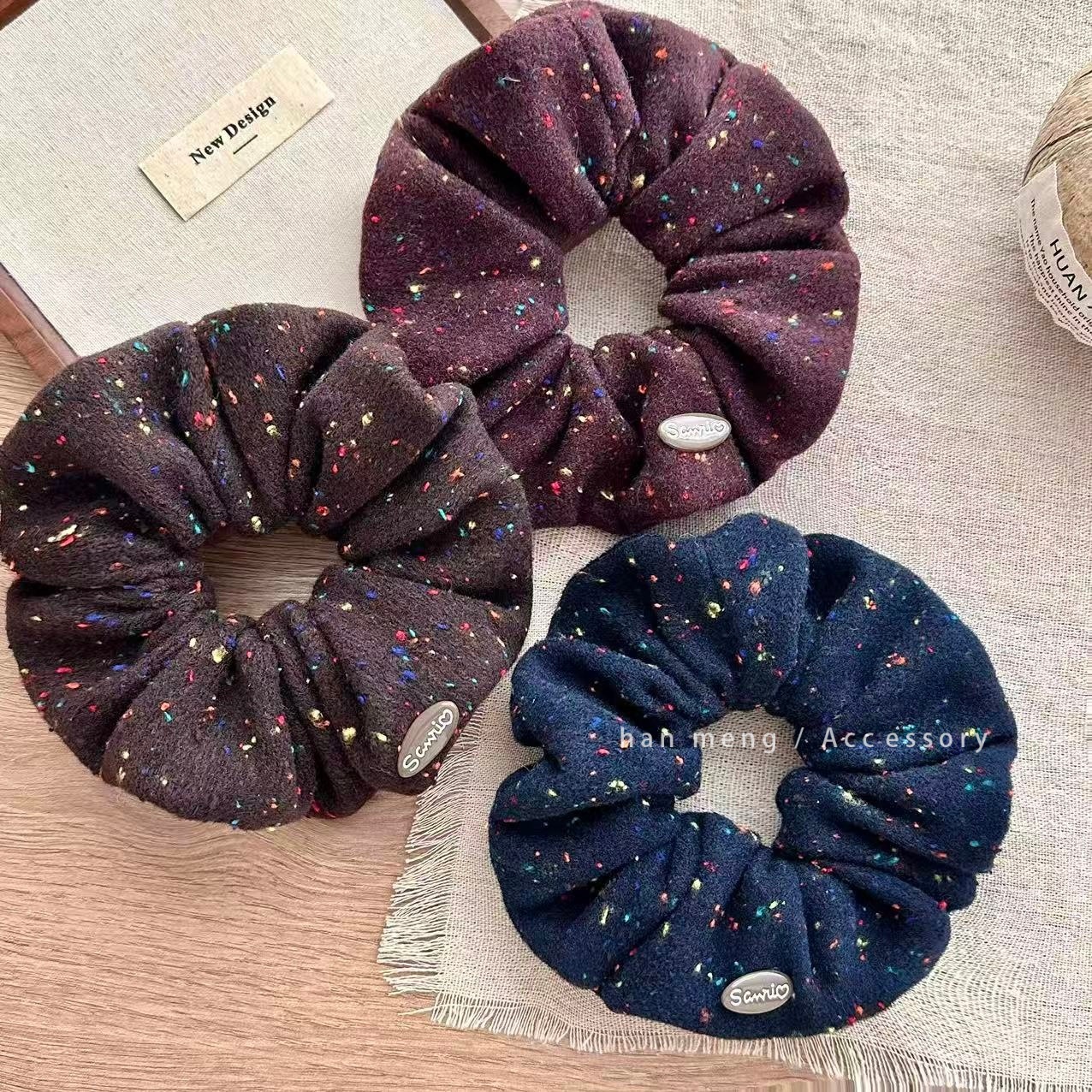 韩系满天星毛线针织大肠发圈女高级感这头绳甜美头花丸子头发绳