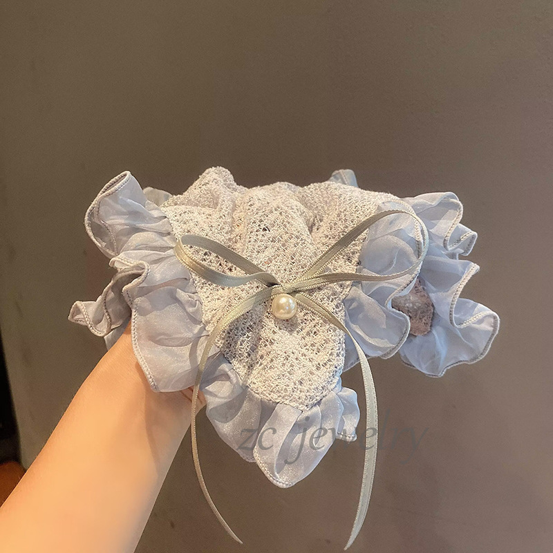 韩国新款网纱木耳花边镂空蝴蝶结方巾大肠发圈小众头绳甜美发绳