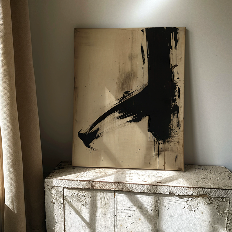 XD手绘黑白客厅装饰画抽象艺术画沙发背景墙挂画简约玄关画沙发画