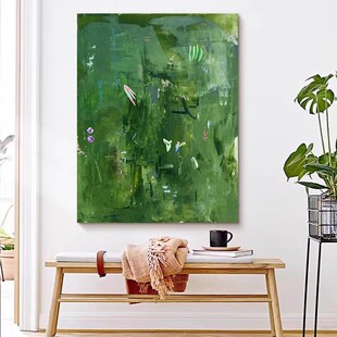 XD手绘油画抽象肌理画绿色客厅沙发背景墙装饰画大幅落地画玄关画