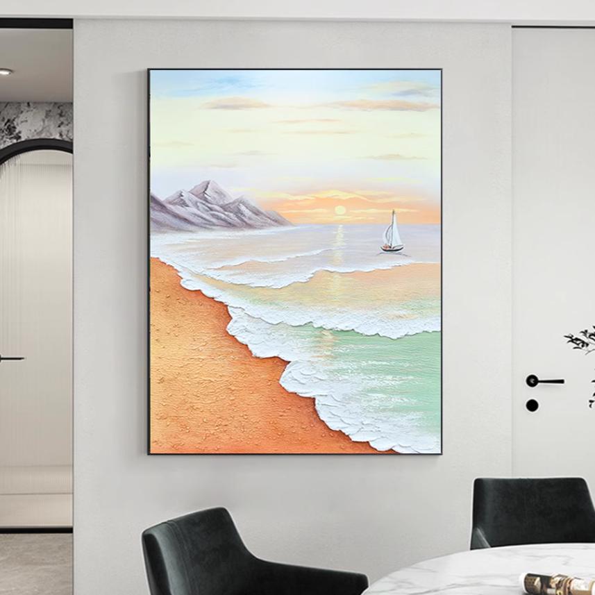 XD手绘油画风景日出肌理画客厅装饰画轻奢沙发酒店大厅抽象立体画图片