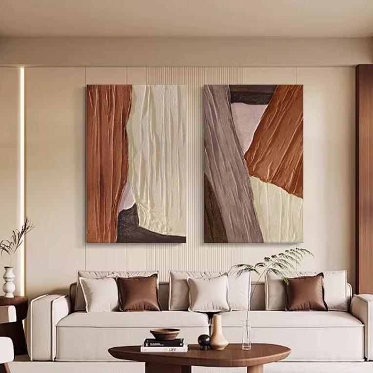 XD纯手绘油画《褐调逸韵》现代法式风格卧室装饰画客厅背景抽象画