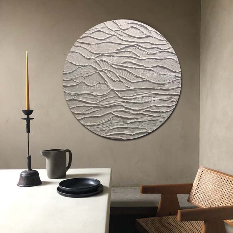 原创手绘油画纯色沙发侘寂风挂画玄关客厅装饰画餐厅圆形样板间画图片