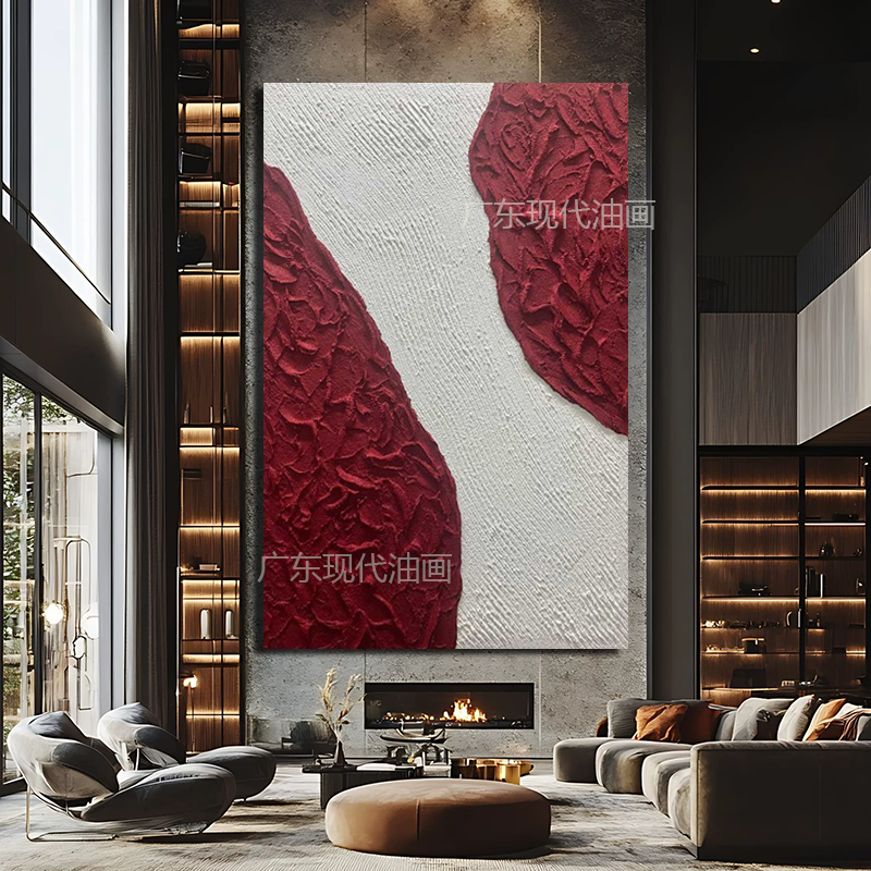 XD原创纯手绘油画《和睦》沙发抽象肌理红色书柜客厅餐厅玄关油画,家居饰品,现代装饰画,淘宝优惠券,粉丝福利购,淘宝优惠卷