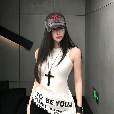 黑色十字架吊坠项链女小众设计感