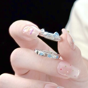 可爱夜光猫狗情侣戒指卡通素圈学生情侣闺蜜生日礼物可调节对戒