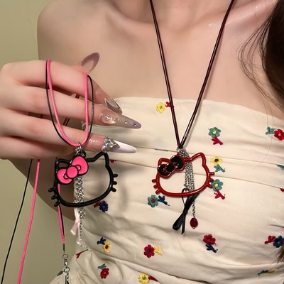 甜美少女心镂空kitty猫吊坠项链