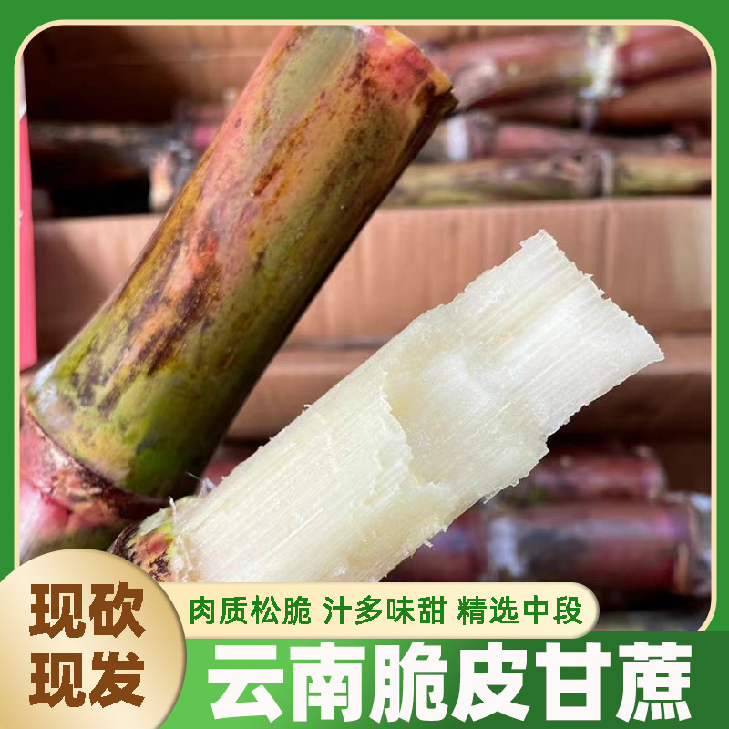 云南红皮脆皮甘蔗新鲜当季水果孕妇整箱现砍现发薄皮罗汉甘蔗整箱