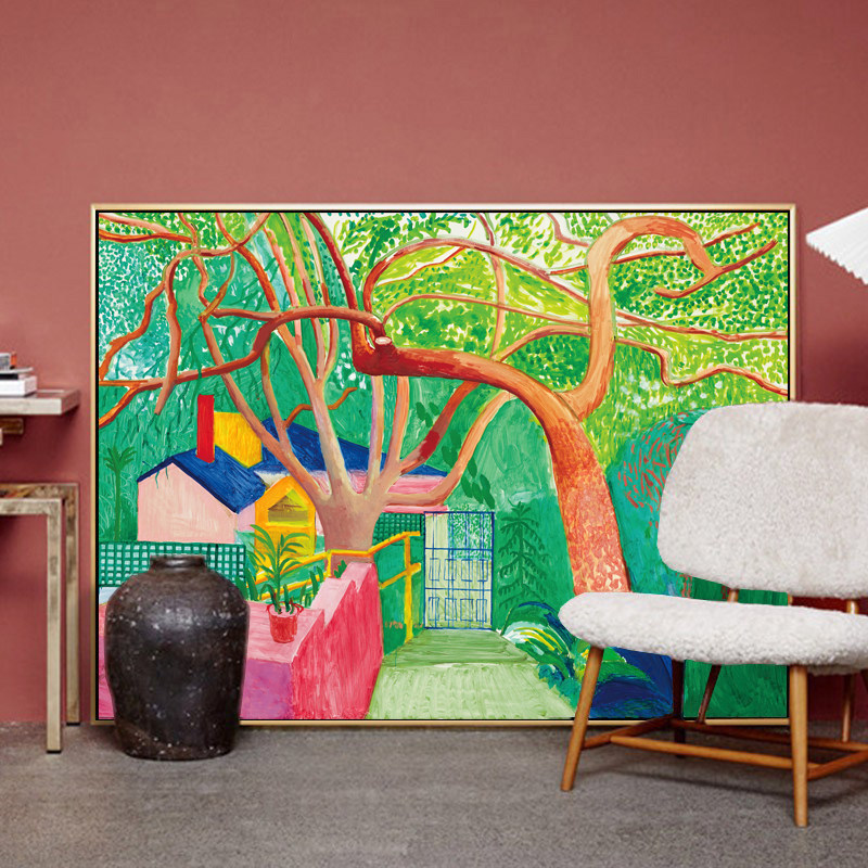 david hockney 大卫霍克尼 故乡的大树门简约样板间名画客厅装饰