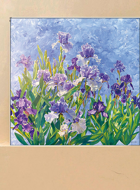 梵高ins紫色鸢尾花装饰画田园花客厅玄关画大师名画客厅书房挂画