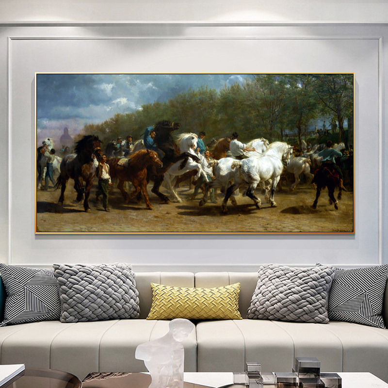 罗莎&middot;邦贺 名画赛马会客厅沙发装饰画现代简约壁画大厅横幅挂画