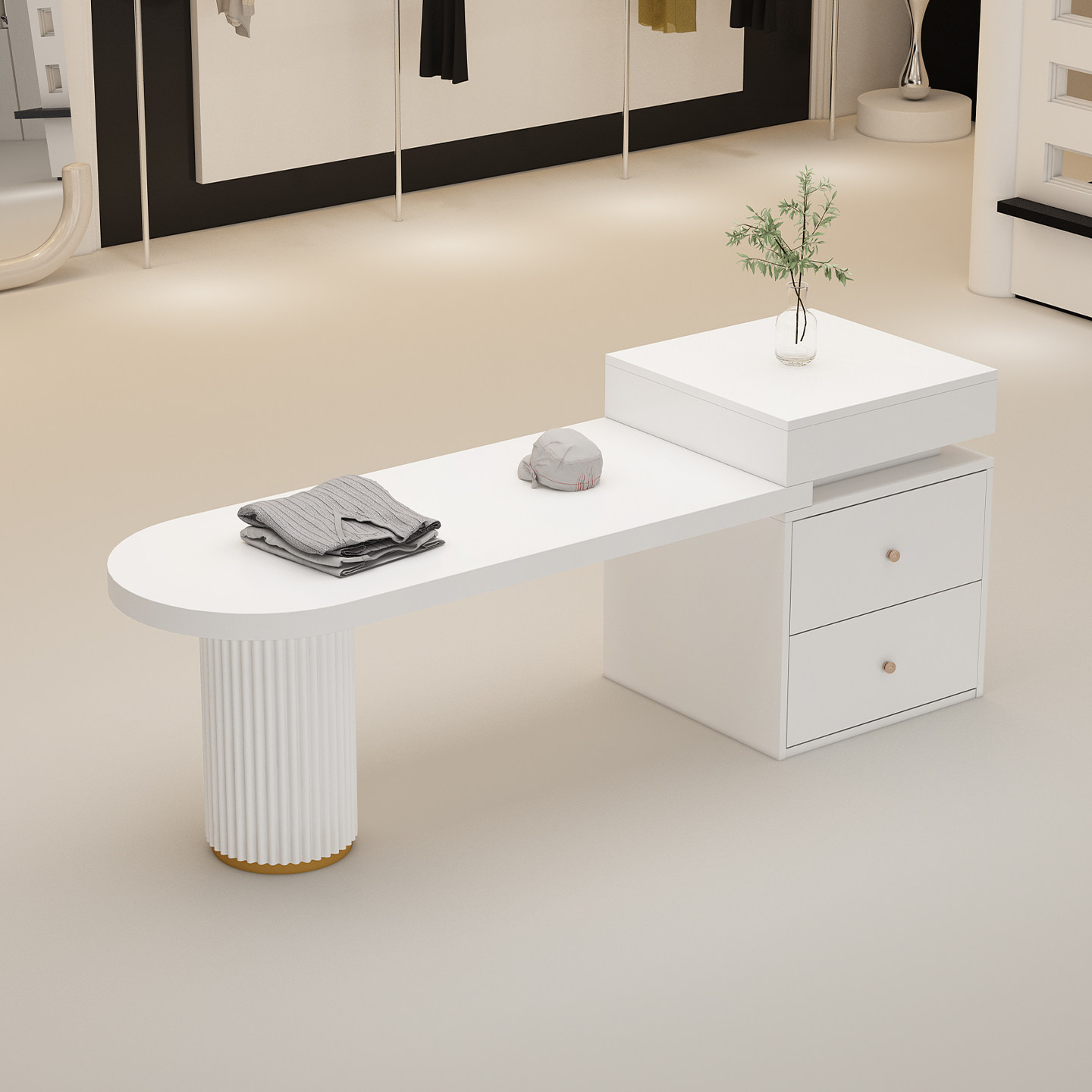 简约中岛台服装店展示桌流水台店铺收纳储物柜高级感轻奢圆展示台