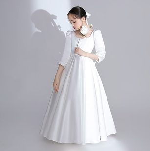 新款女童白色洋气公主裙儿童钢琴演出服花童高端主持人晚礼服冬季