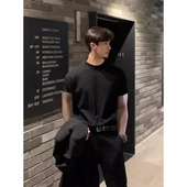 口健身重磅半截袖 纯黑色成熟稳重显肌肉短袖 T恤男cleanfit紧袖 夏