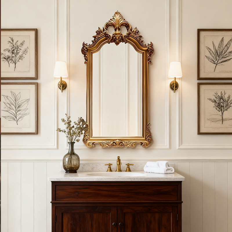 法式高颜值壁炉玄关装饰镜家用古典风智能led高清卫浴镜可定制镜,住宅家具,化妆镜,淘宝优惠券,粉丝福利购,淘宝优惠卷