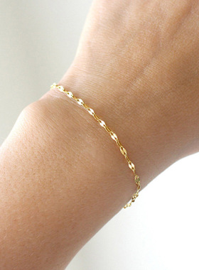 ins简约唇链可调节女式金色不锈钢手链蕾丝链手链14K钛钢饰品