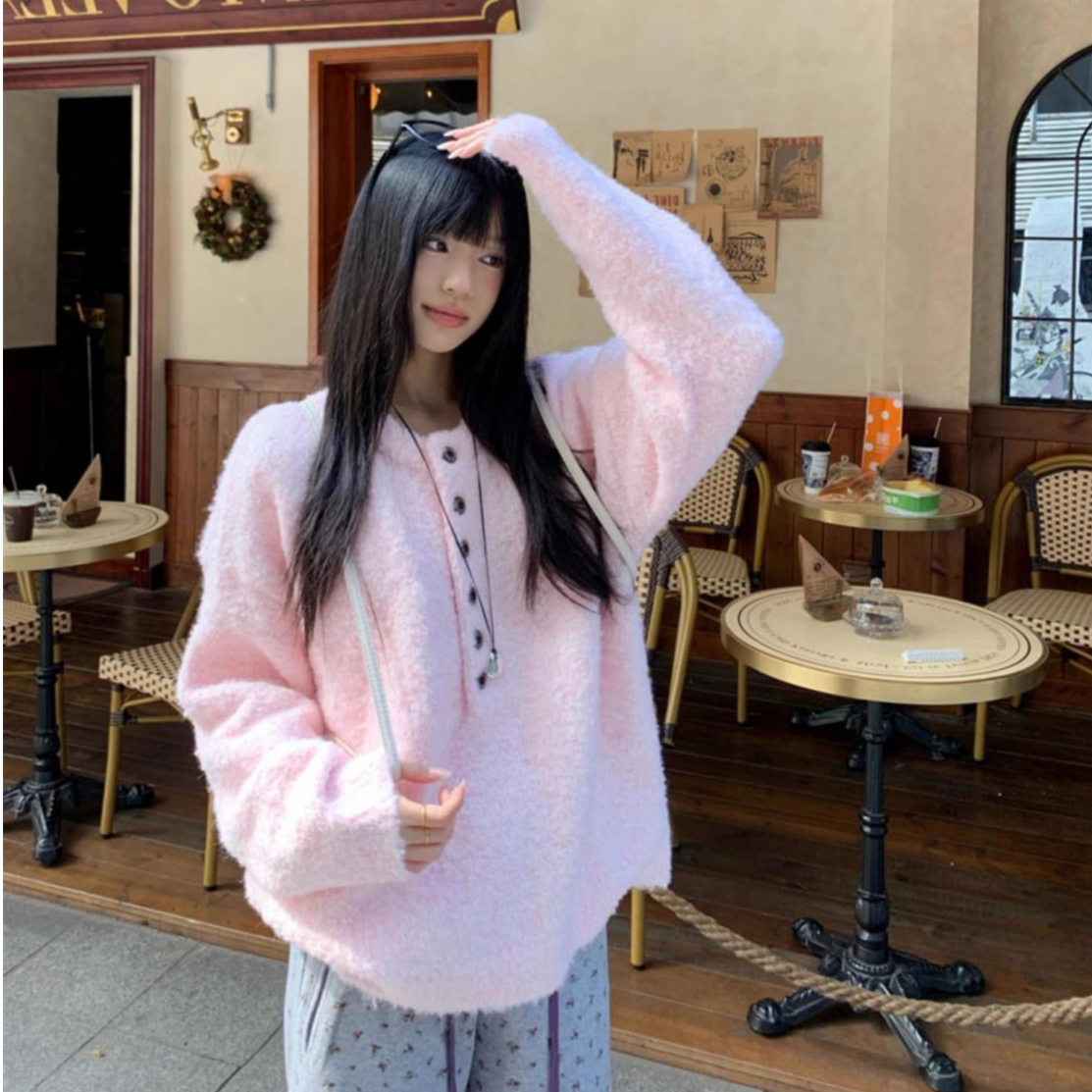 粉色通勤圆领长袖针织毛衣女2026春季新款奶呼呼软糯慵懒内搭上衣,女装/女士精品,毛针织衫,淘宝优惠券,粉丝福利购,淘宝优惠卷