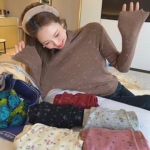 温柔风韩版高领针织衫女2024年春秋薄款毛衣内搭打底衫长袖上衣潮
