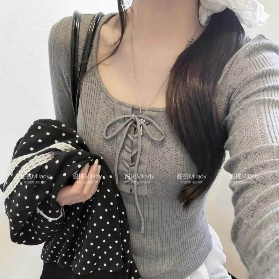 针织衫2026韩风春夏ins芭蕾风韩系带修身显瘦U领内搭外穿时尚上衣