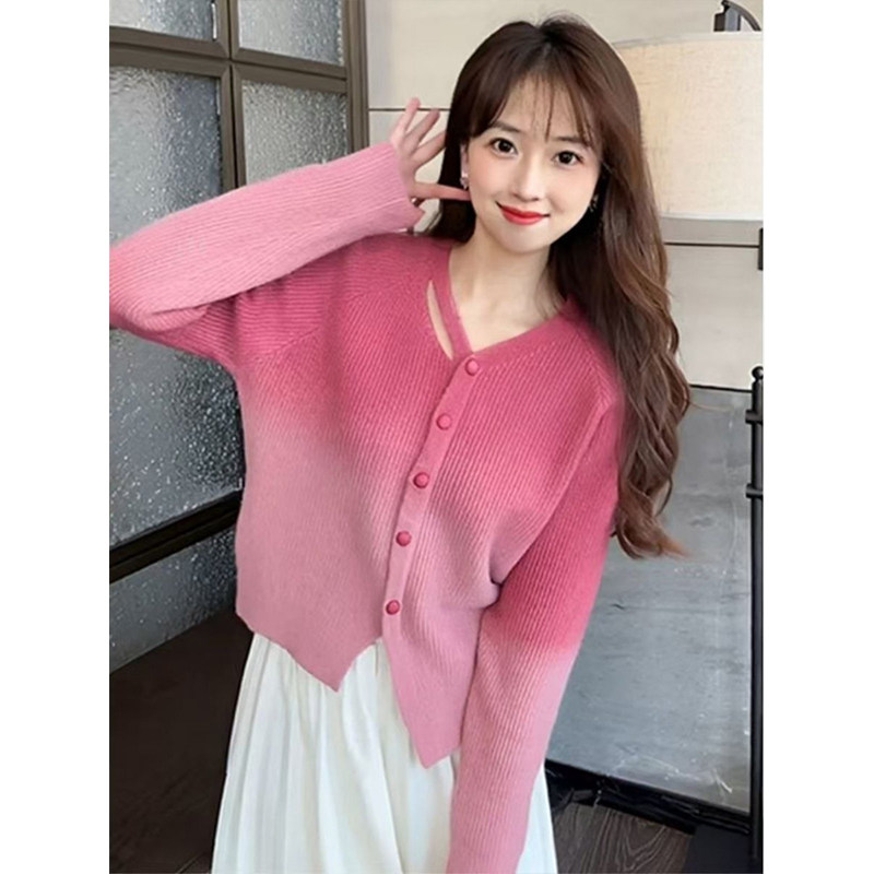 法式V领渐变色套头毛衣女2026春季新款开衫宽松慵懒风针织衫上衣,女装/女士精品,毛针织衫,淘宝优惠券,粉丝福利购,淘宝优惠卷