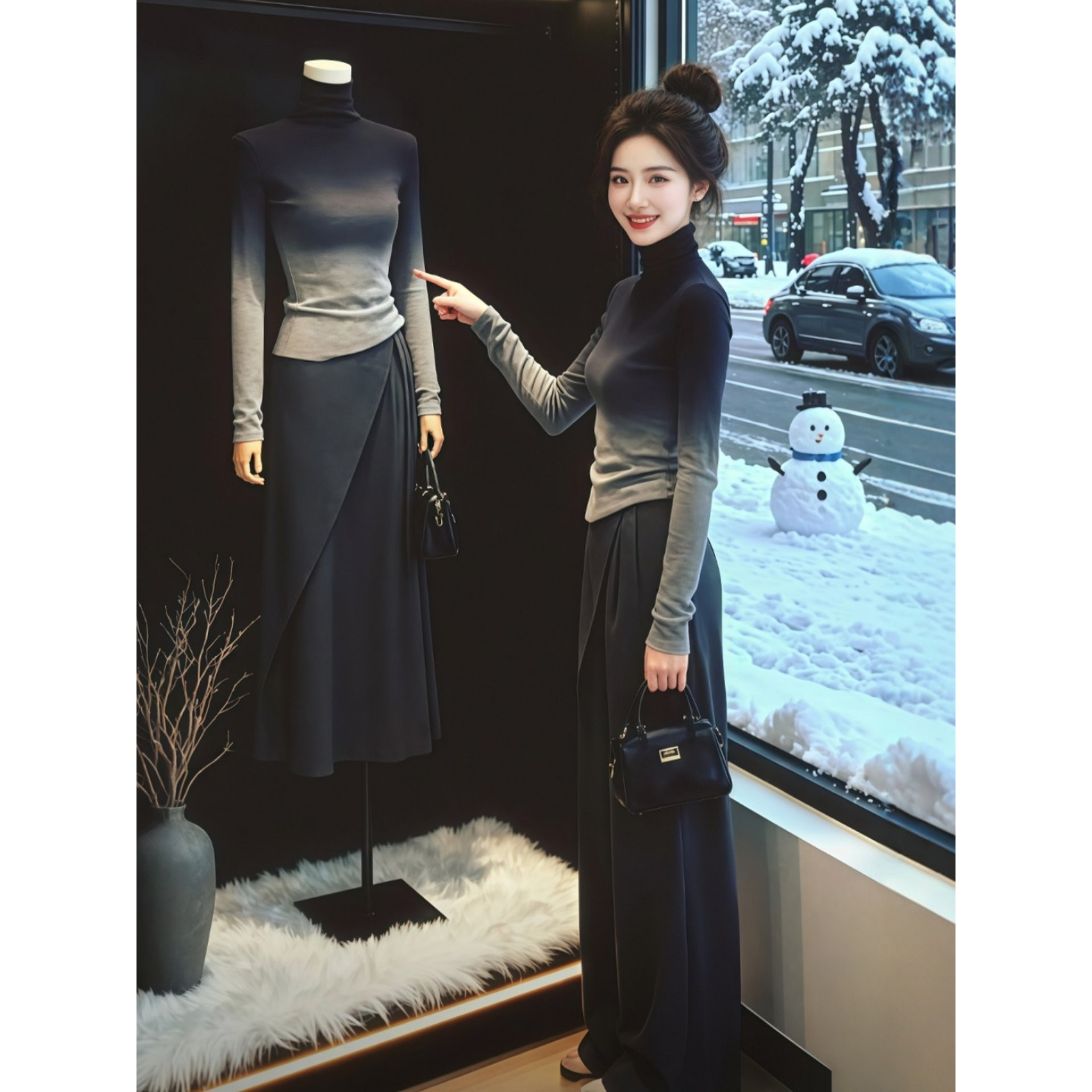 渐变色高领修身针织衫毛衣可外穿内搭女秋冬穿搭韩系显瘦辣妹上衣