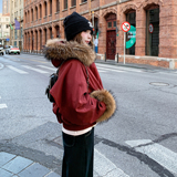 新款现货真毛领红色羽绒服099-10380-p355-k538，女装羽绒服，浙宝099