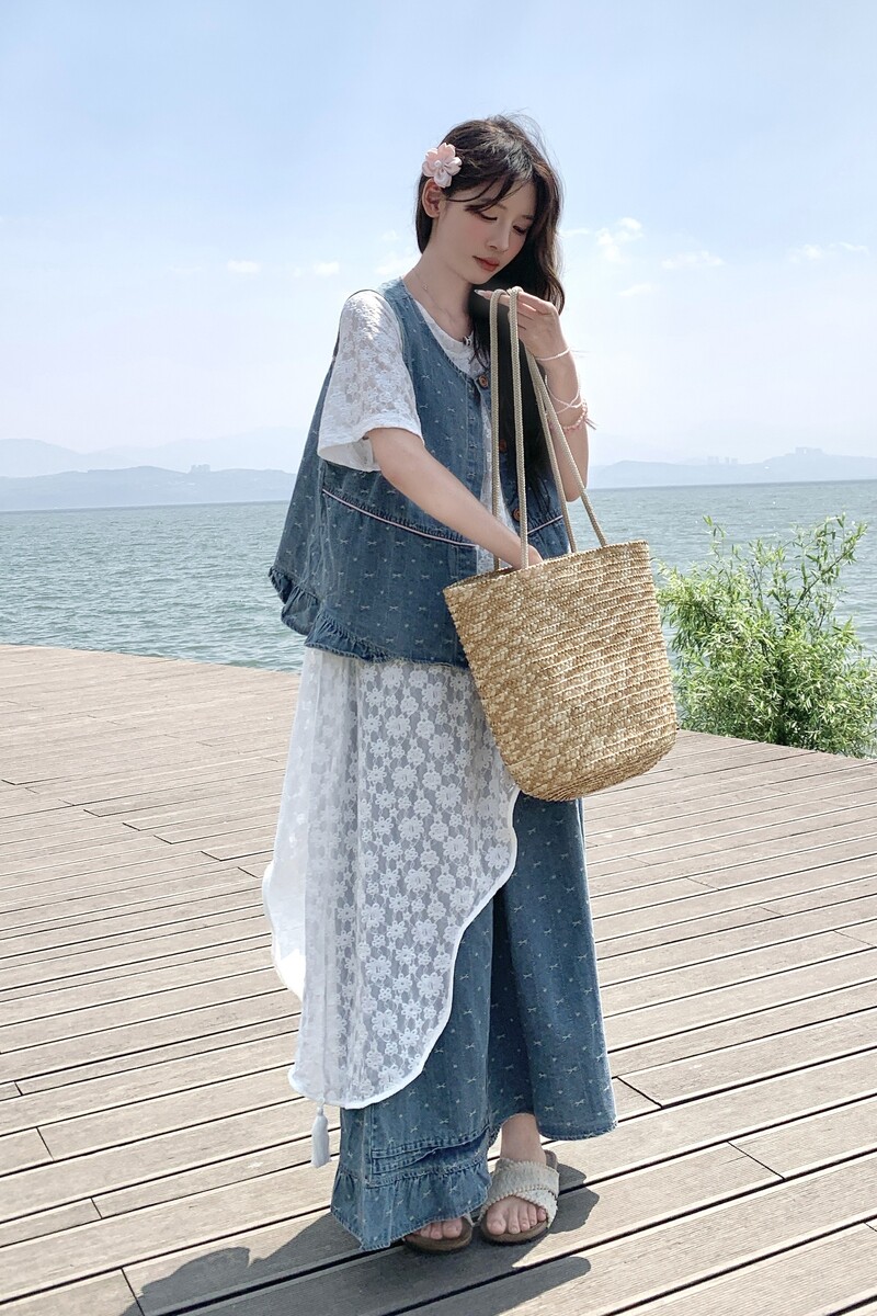 法式蕾丝T恤连衣裙套装女2025夏季新款独特绝美格子半身裙两件套,女装连衣裙,浙宝099