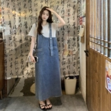设计感假两件牛仔背带裙女2025夏季新款韩版宽松休闲中长款连衣裙，女装连衣裙，浙宝099