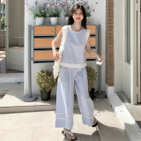 森系小清新休闲套装女2025夏新款宽松小个子无袖背心阔腿裤两件套，女装套装/套裙，浙宝099