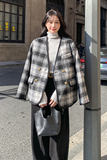 V领格子羽绒内胆小香风呢大衣外套女冬季高级感毛呢外套短款名媛，女装羽绒服，浙宝099