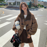 出货中牛角扣羊卷毛皮毛一体外套099-D187-P185-K278，女装皮草，浙宝099