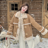 学院风皮毛一体羊羔毛外套女短款2024新款设计感小个子百搭短上衣，女装皮草，浙宝099