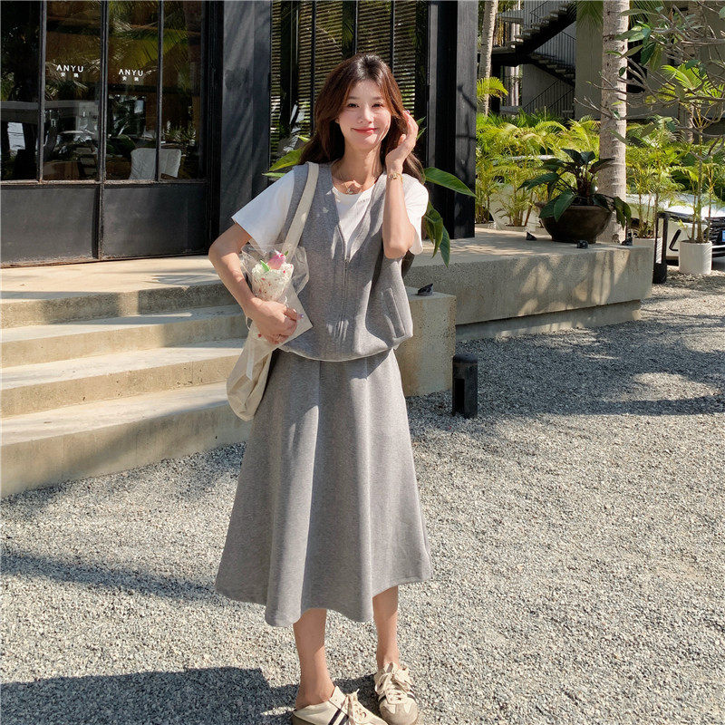 慵懒风休闲假两件上衣半身裙套装女2025夏新款学院风小个子两件套,女装套装/套裙,浙宝099