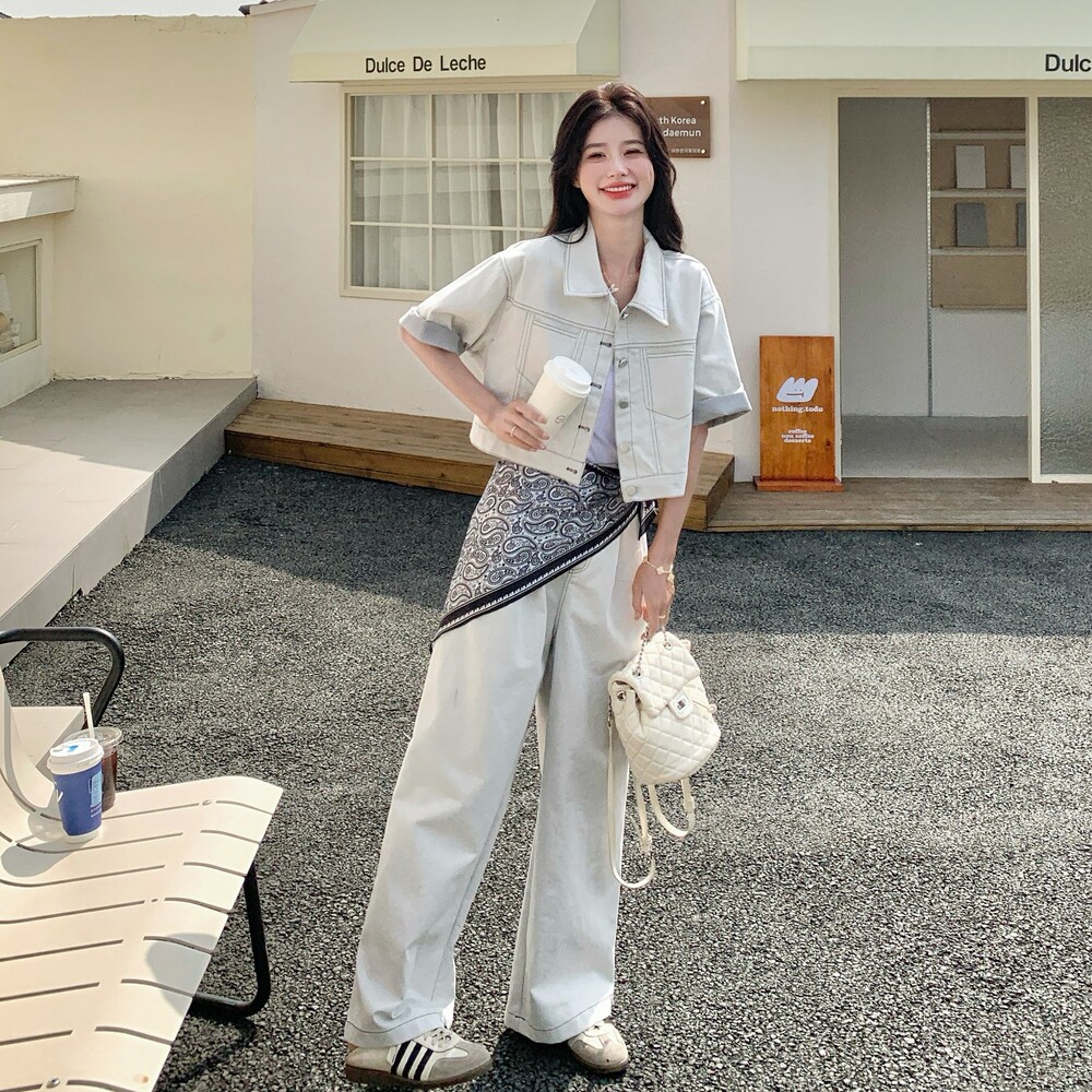 又a又飒工装牛仔套装女2025夏季新款港风高级感外套阔腿裤两件套,女装套装/套裙,浙宝099