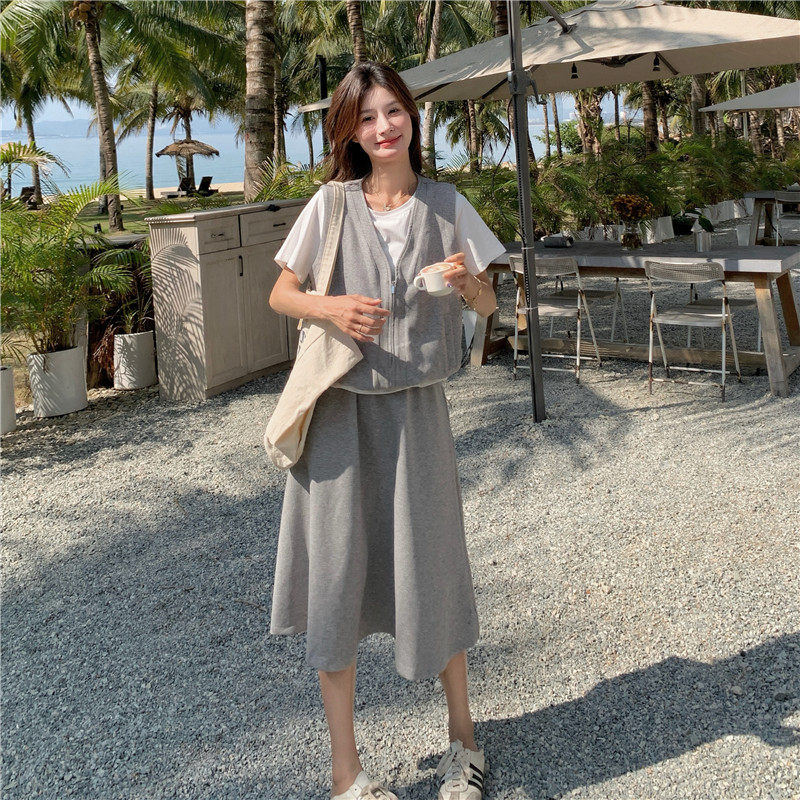 慵懒风休闲假两件上衣半身裙套装女2025夏新款学院风小个子两件套,女装套装/套裙,浙宝099