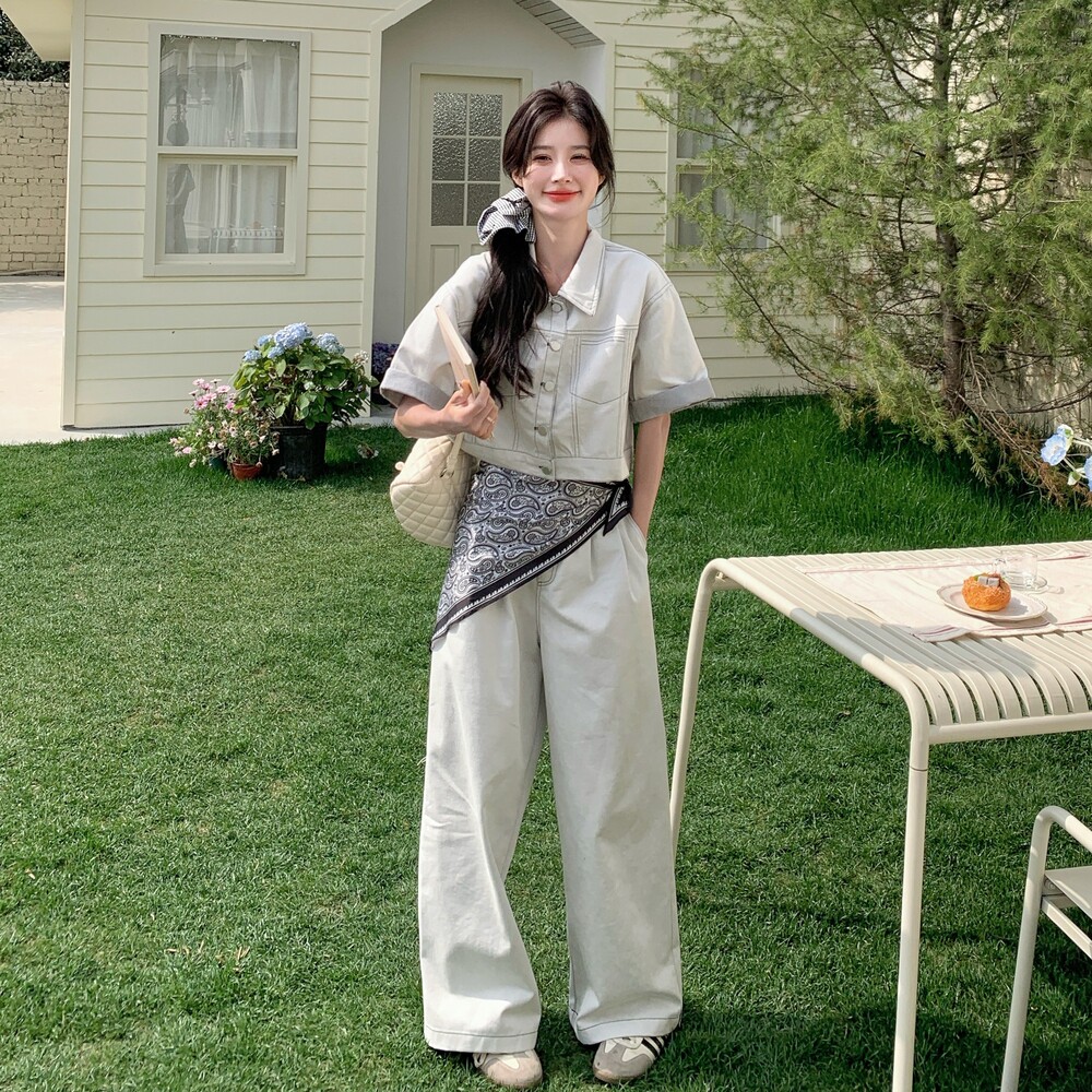 又a又飒工装牛仔套装女2025夏季新款港风高级感外套阔腿裤两件套,女装套装/套裙,浙宝099