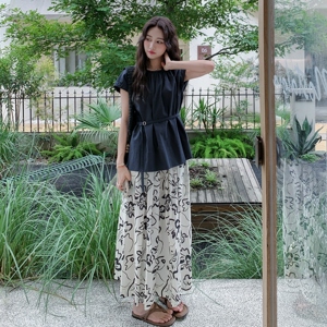 套装女2025夏新款韩版显瘦无袖背心上衣搭配波点阔腿长裤子两件套图片