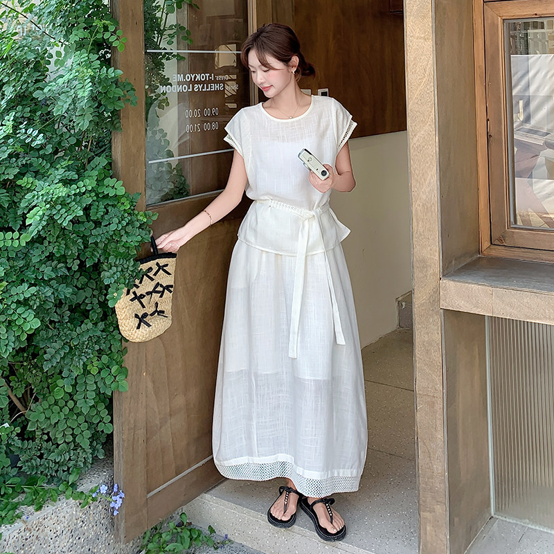 冷淡系白色套装裙女2025夏新款法式轻熟气质半身裙收腰显瘦两件套,女装套装/套裙,浙宝099