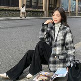 V领格子羽绒内胆小香风呢大衣外套女冬季高级感毛呢外套短款名媛，女装羽绒服，浙宝099