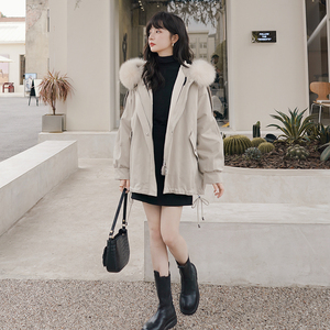 派克服女秋冬加绒加厚棉服2024年新款爆款皮毛一体仿兔毛皮草外套图片