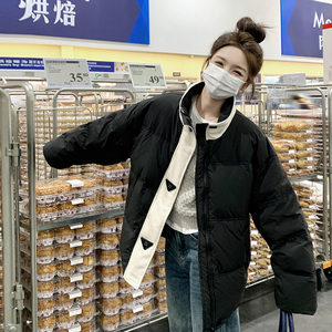 学院风黑色短款羽绒服女冬季2024新款加厚保暖90白鸭绒面包服外套图片