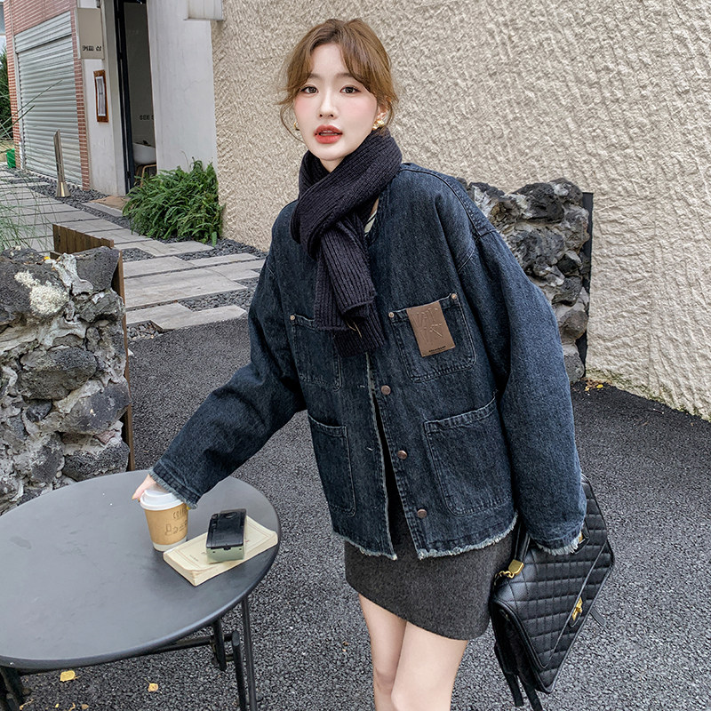 韩系复古牛仔棉服冬季女2024新款小个子宽松夹棉加厚短款棉衣外套,女装棉衣/棉服,浙宝099