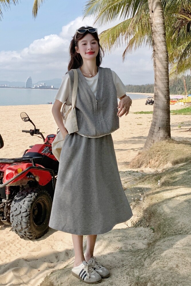 慵懒风休闲假两件上衣半身裙套装女2025夏新款学院风小个子两件套,女装套装/套裙,浙宝099