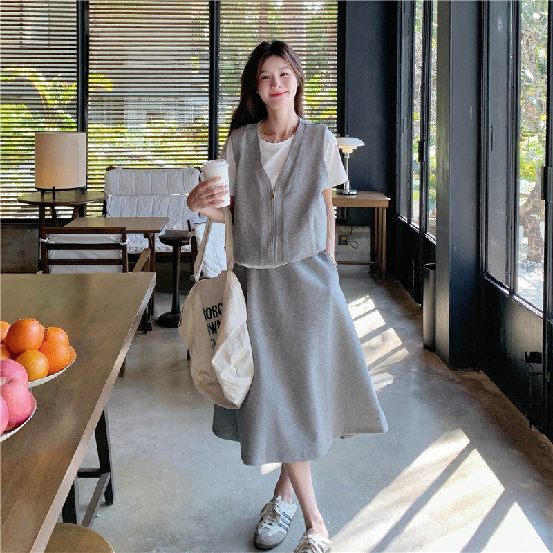 慵懒风休闲假两件上衣半身裙套装女2025夏新款学院风小个子两件套,女装套装/套裙,浙宝099