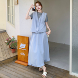 松弛感宽松休闲套装裙女2025夏季新款韩系chic马甲半身裙三件套潮，女装套装/套裙，浙宝099