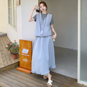 松弛感宽松休闲套装裙女2025夏季新款韩系chic马甲半身裙三件套潮图片