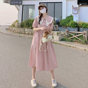 粉色娃娃领连衣裙质感小个子简约显瘦温柔风2025新款女夏季衬衫裙图片