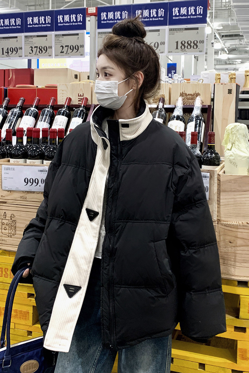 学院风黑色短款羽绒服女冬季2024新款加厚保暖90白鸭绒面包服外套,女装羽绒服,浙宝099