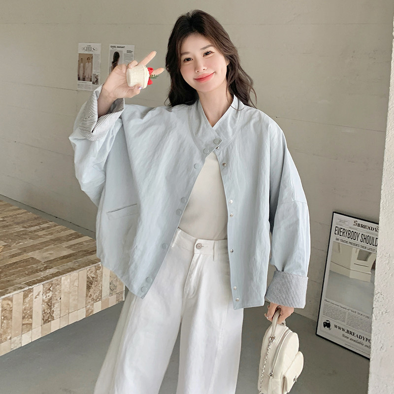 休闲气质浅蓝色短外套女春秋2025新款独特超好看独特漂亮超火上衣,女装短外套,浙宝099