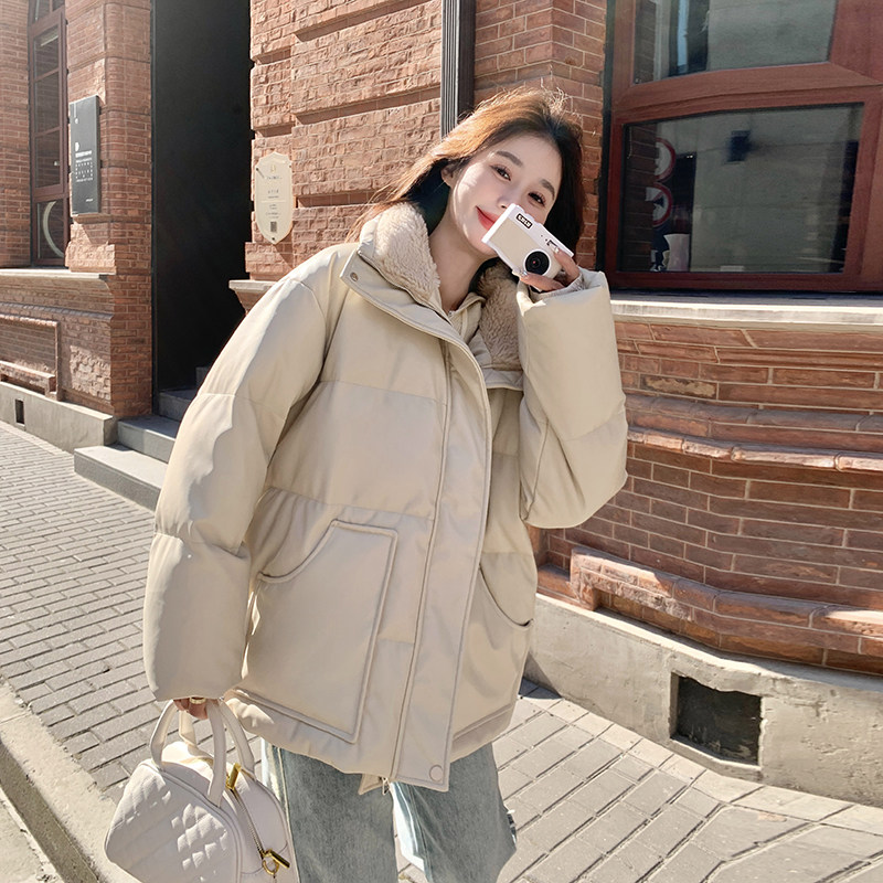 现货羊羔毛拼接PU皮羽绒服099-C103-P285-K438,女装羽绒服,浙宝099